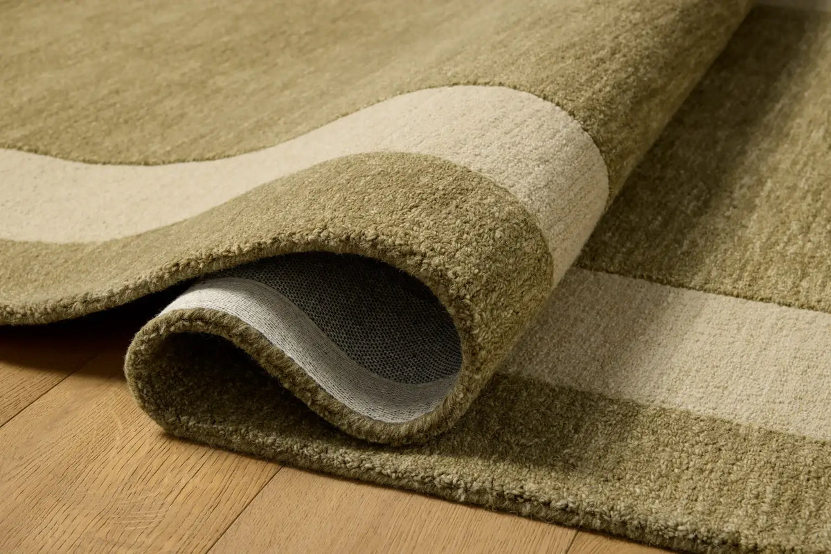 Leanne Ford X Loloi Craven Rug in Light Olive/Oatmeal - detail view showing rug pile height