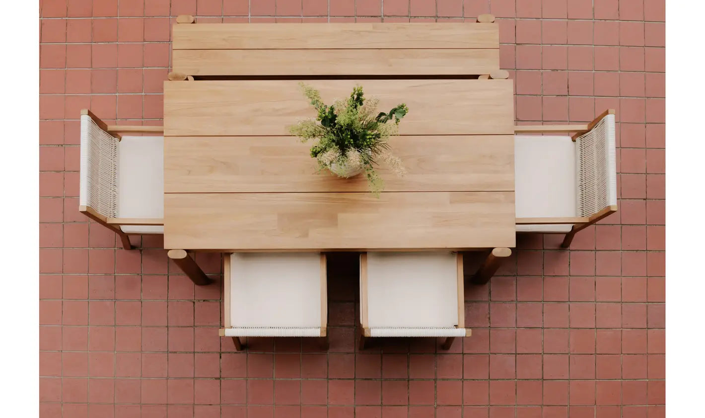 Tempo Outdoor Dining Table - styled with matching bench