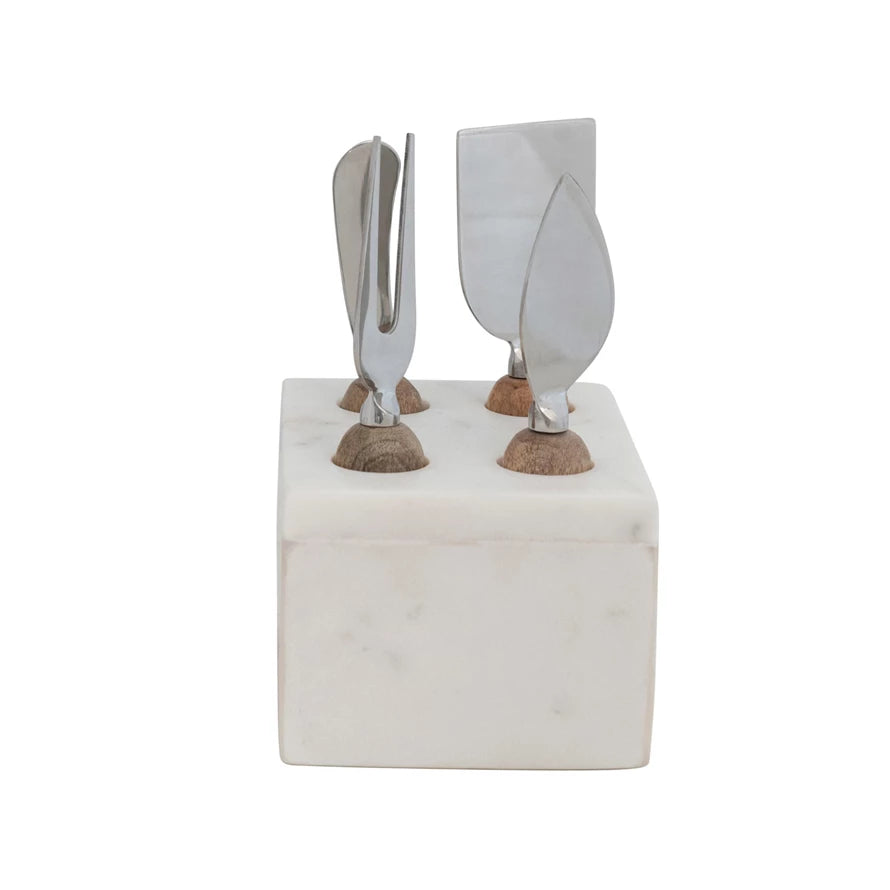 Stainless Steel Cheese Servers w/ Mango Wood Handles & Marble Stand - available at City Home