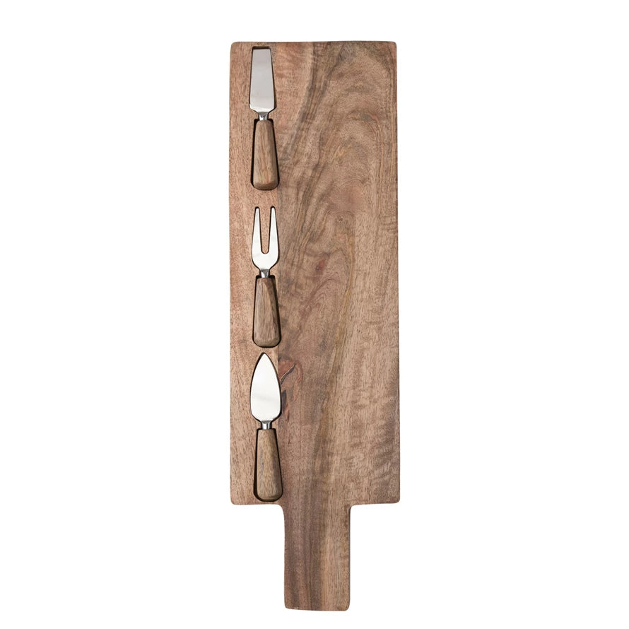 Mango Wood Cheese Board with Utensils - shop holiday gifts at City Home