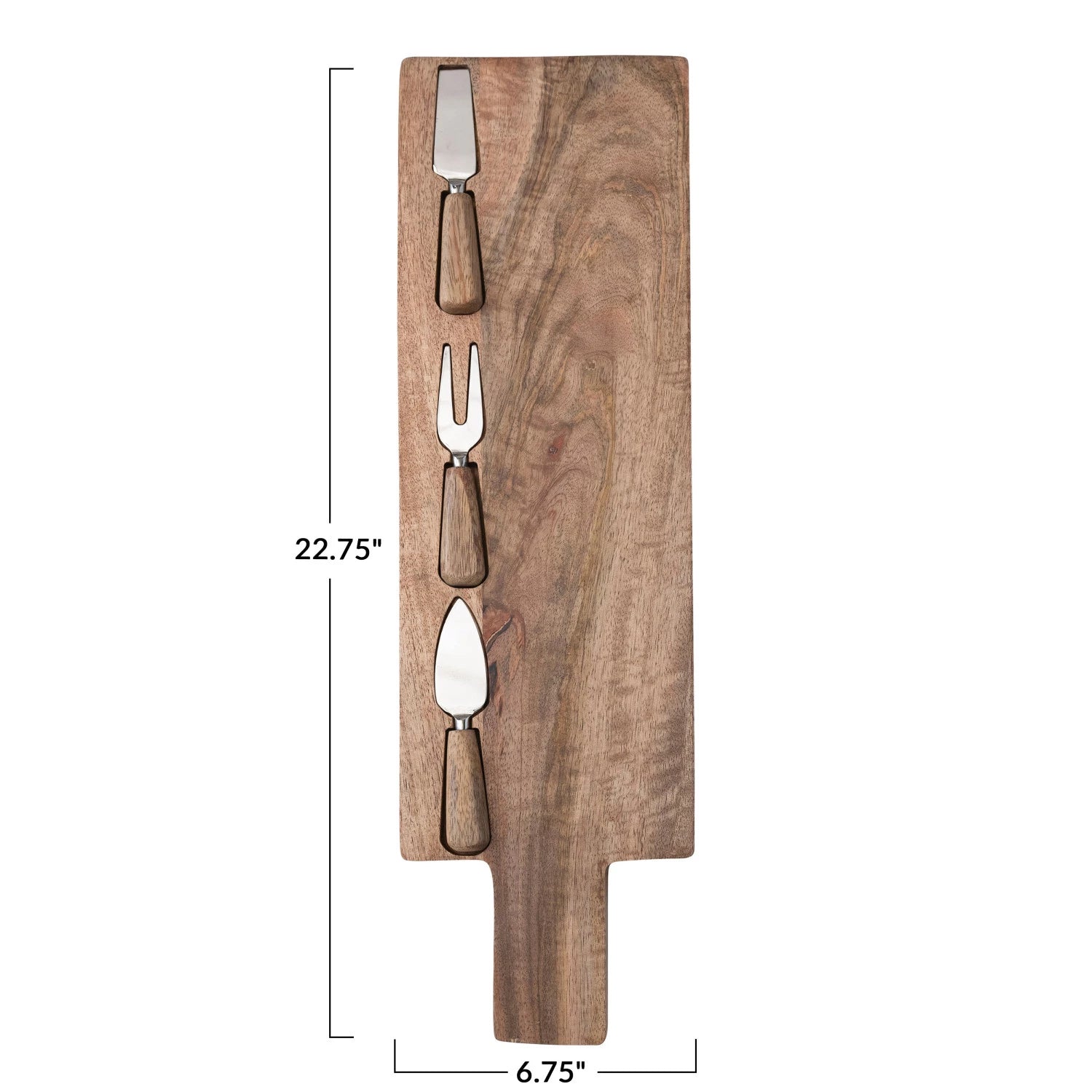 Mango Wood Cheese Board with Utensils - dimensions