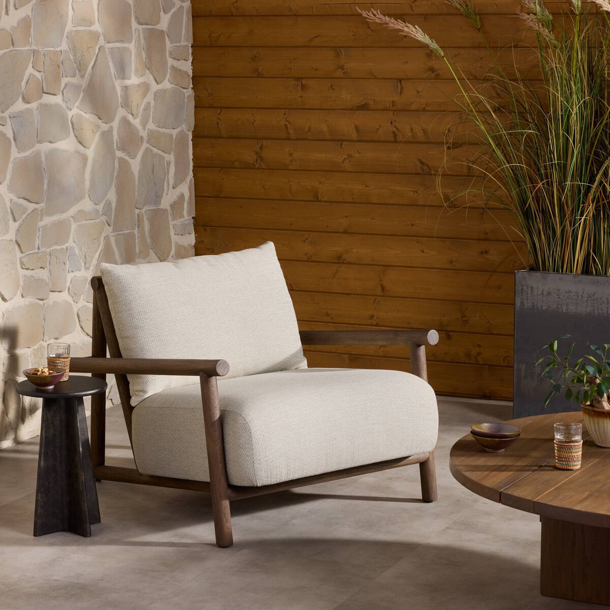 Cardiff Outdoor Chair - styled with a drink table