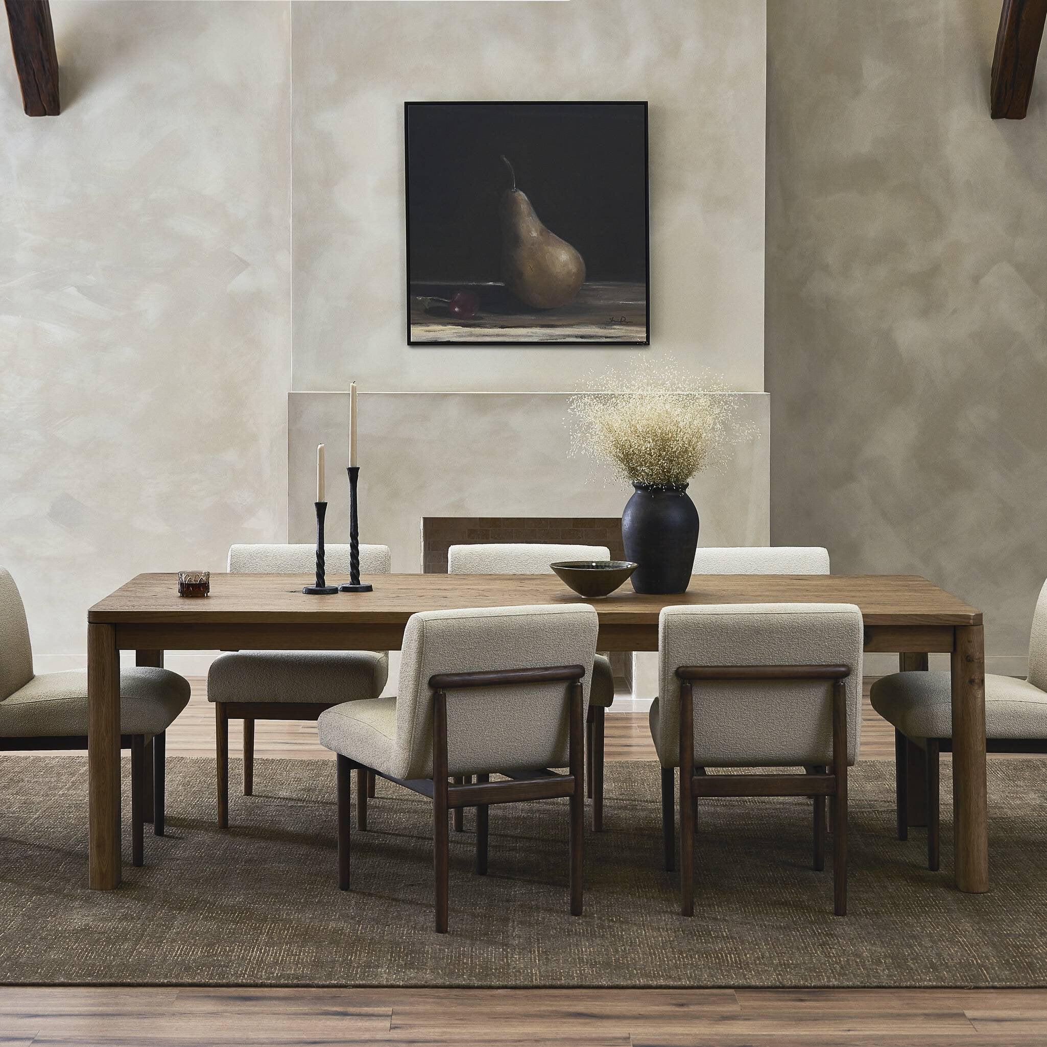 Noeline Double Extension Dining Table - styled with upholstered dining chairs