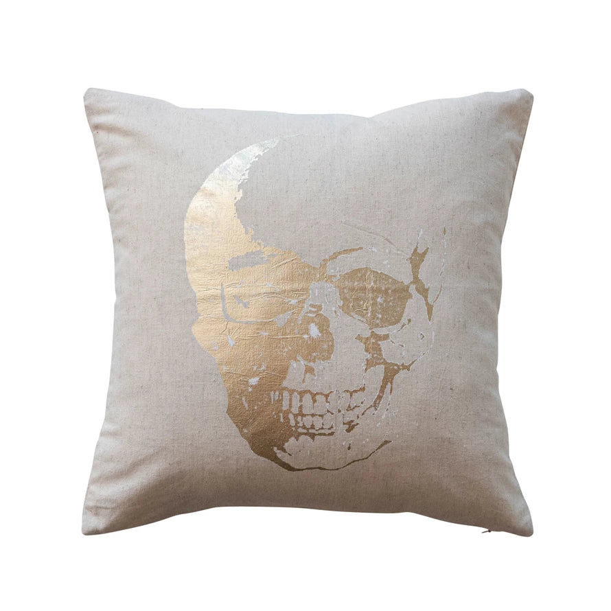 Gold Metallic Skull Pillow - shop Halloween home accessories at City Home