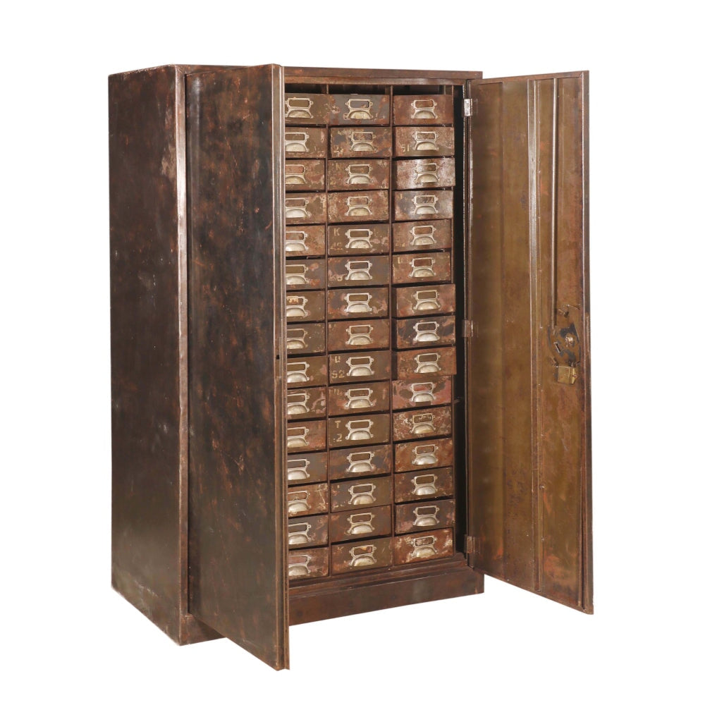 Handcrafted Iron Cabinet with Drawers - doors open view