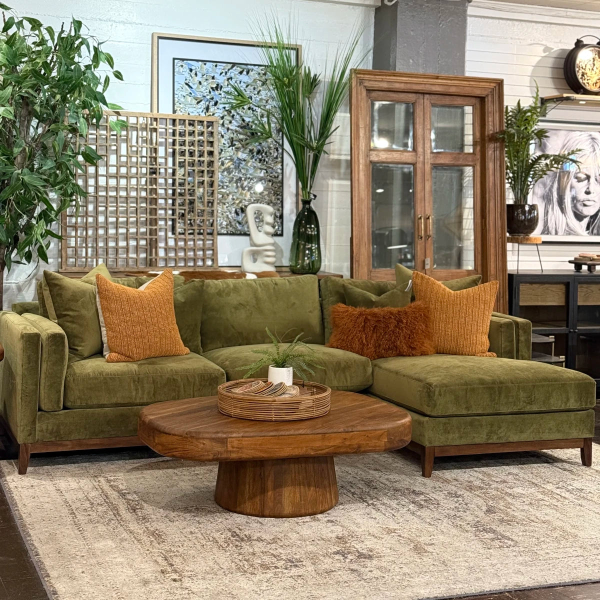 Kelsey Chaise Sectional in green - styled in the City Home showroom