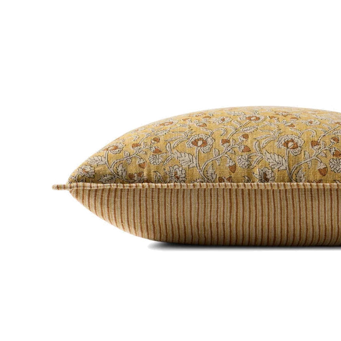 Indian Block Print Linen Pillow in gold - side view