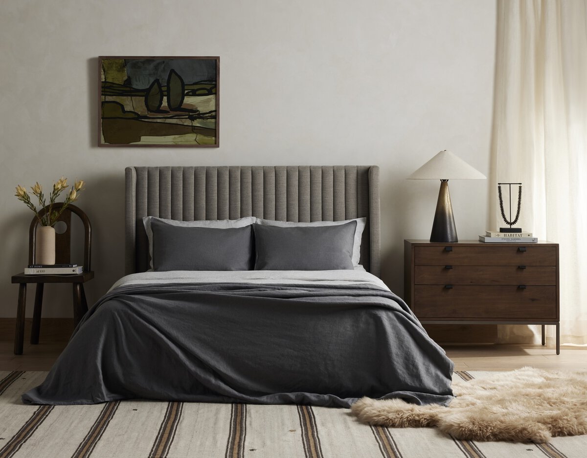 Montgomery Bed - styled with deep grey bedding