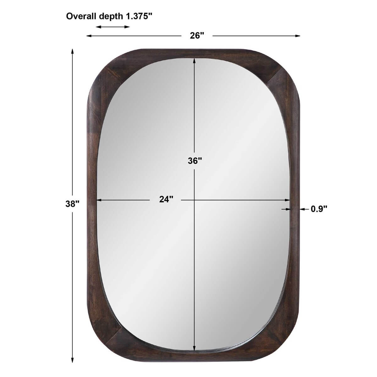 Sheldon Walnut Finish Mirror: dimensions