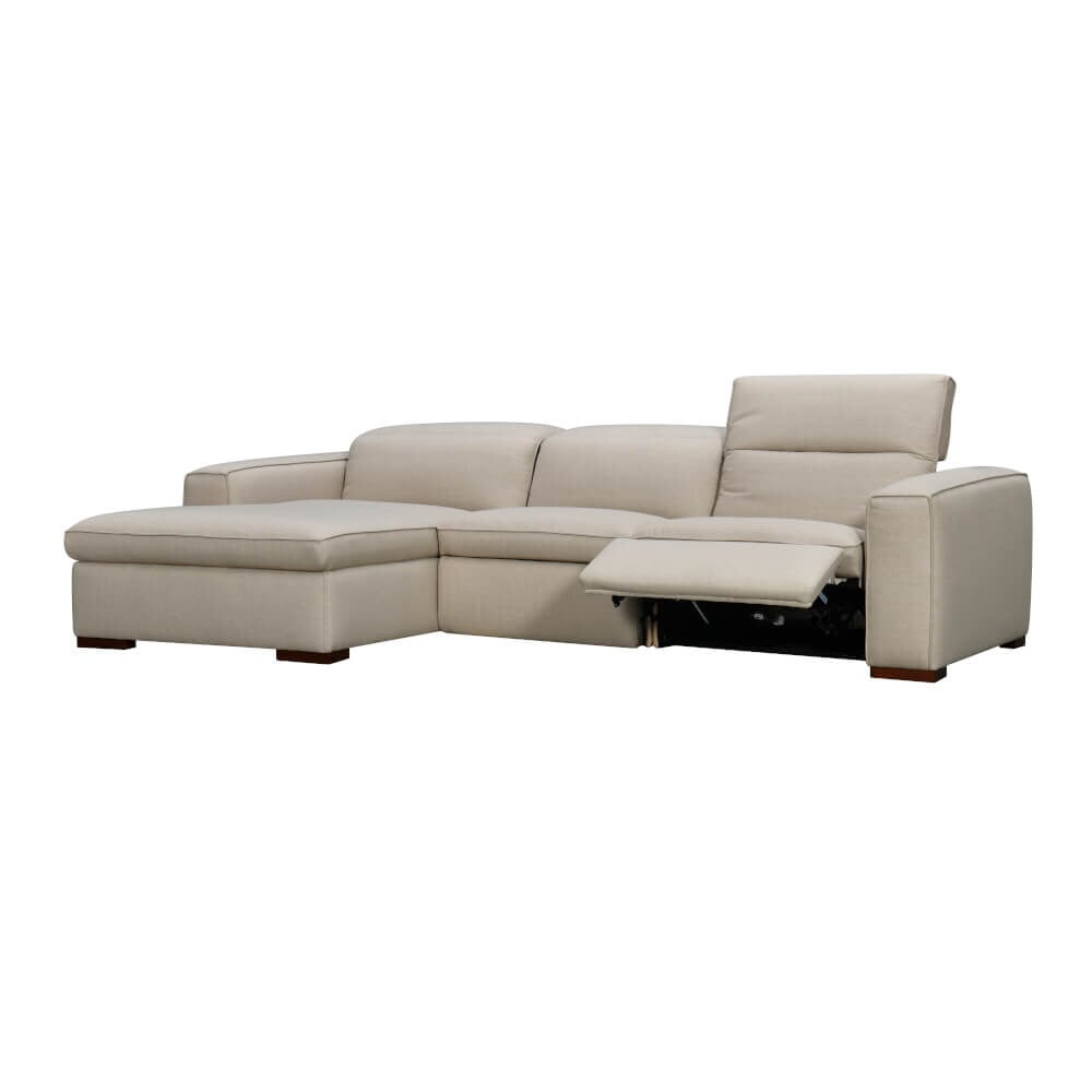 Westwood Reclining Sofa in Broderick Oat - shown in the left-hand facing configuration with a seat reclined