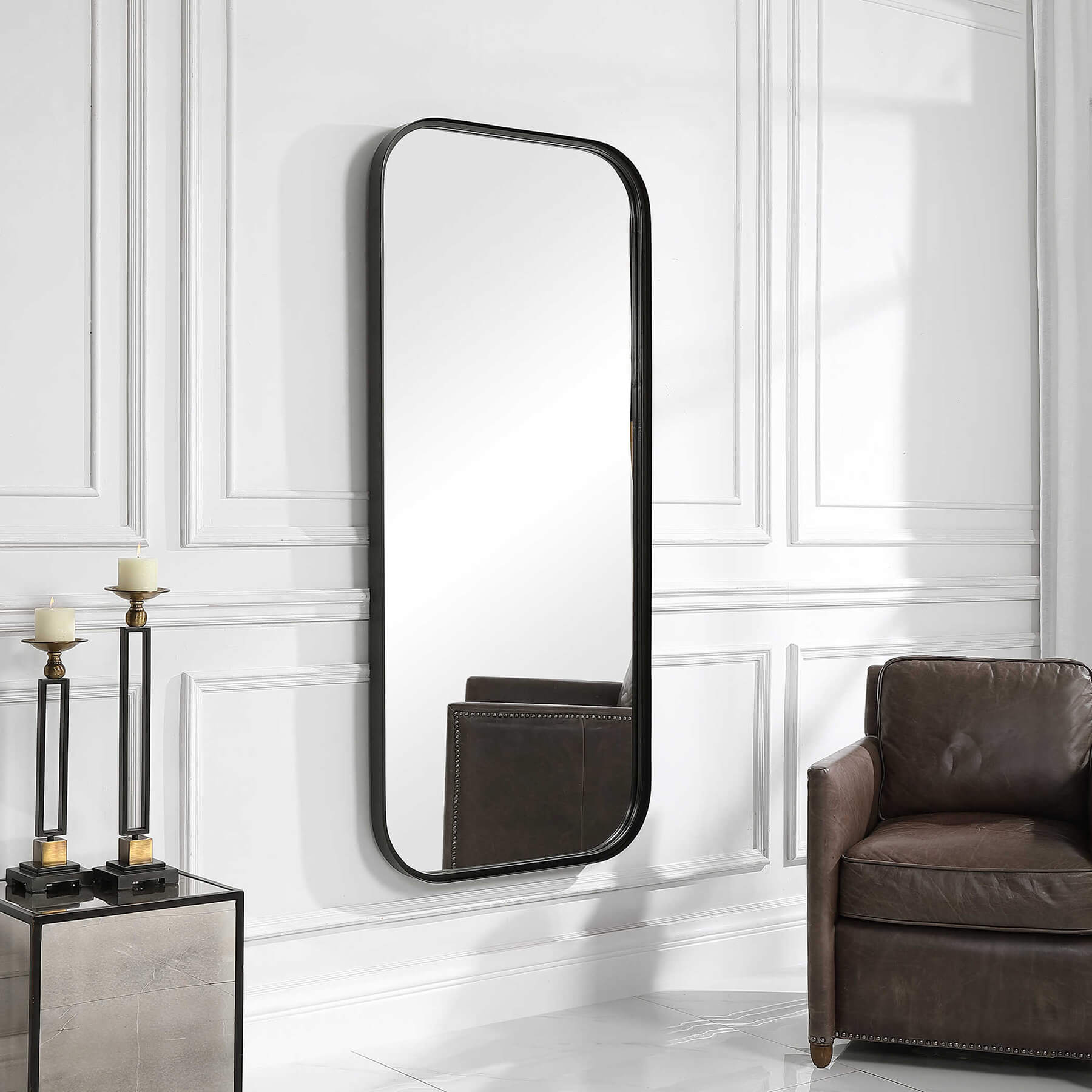 Concord tall mirror styled in a room
