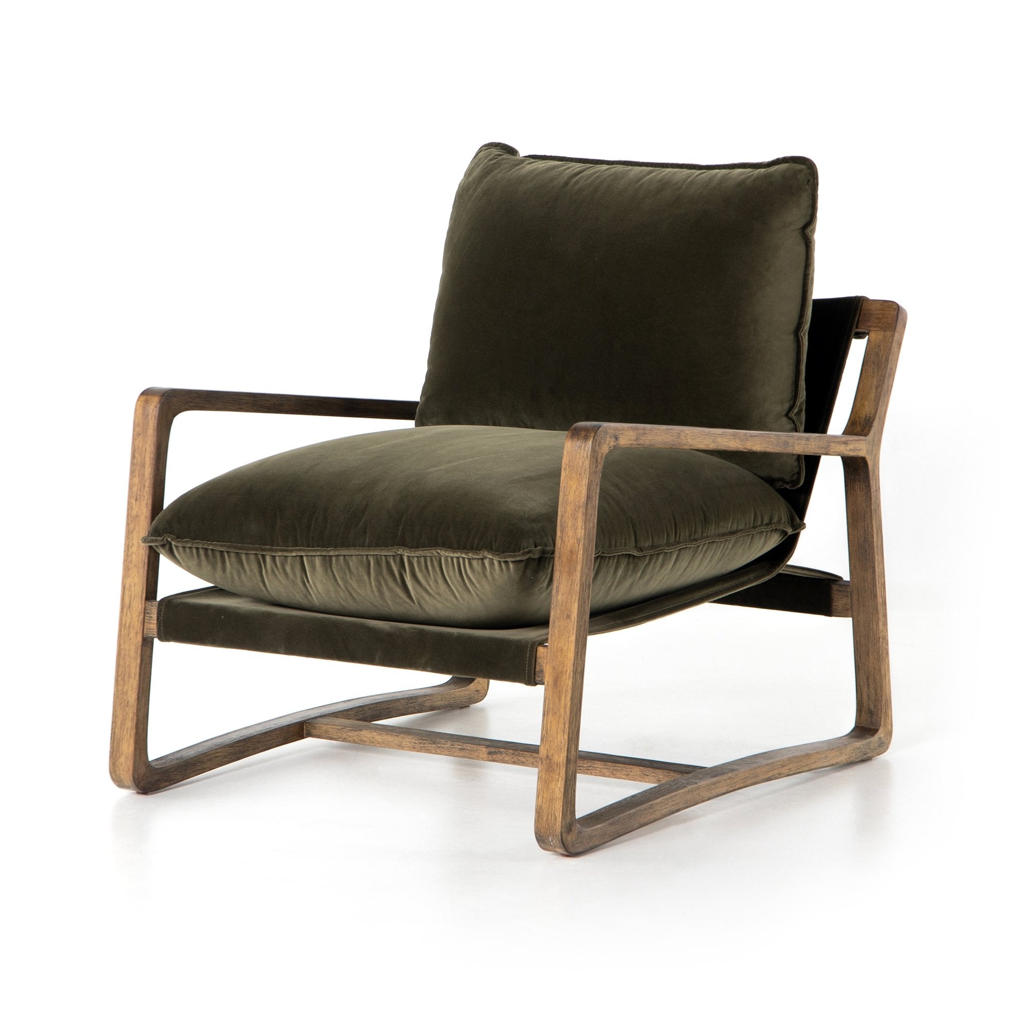 FEX-CHAIR WITH ARM GREEN／ACTUS Ace Chair | Modern Suede Living Room Wood Armchair