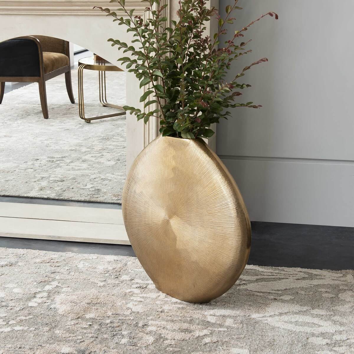 Gretchen Vase in Gold - styled as a floor vase