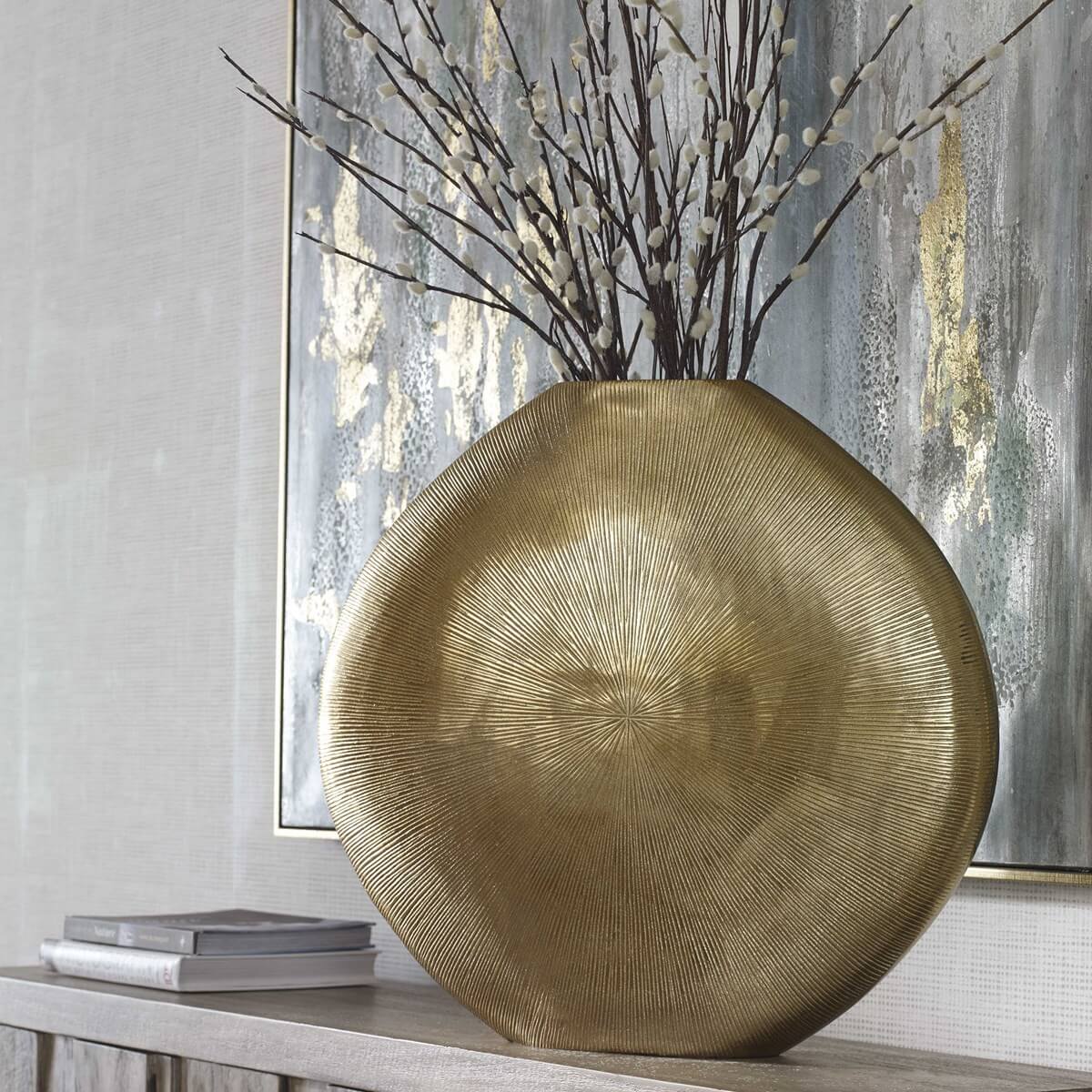 Gretchen Vase in Gold - styled on a mantle