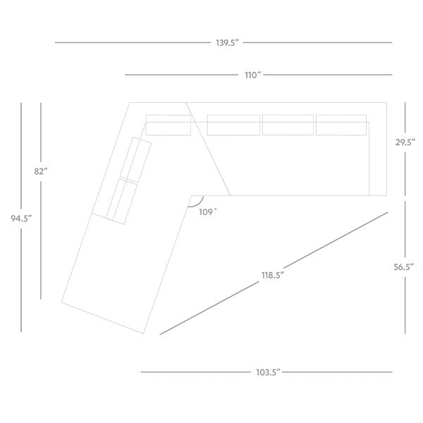 Dom 2 piece ivory sectional dimensions