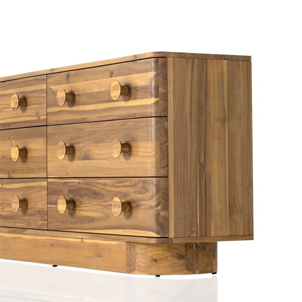 Mallory 6 Drawer Dresser in light acacia - side detail