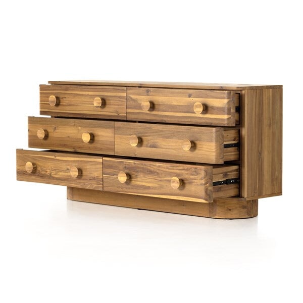 Mallory 6 Drawer Dresser in light acacia - drawers open view