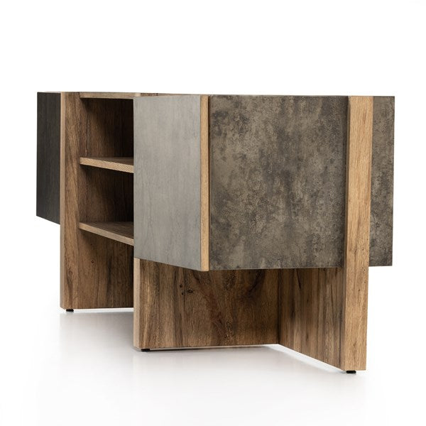 Bingham Media Console in distressed iron and rustic oak