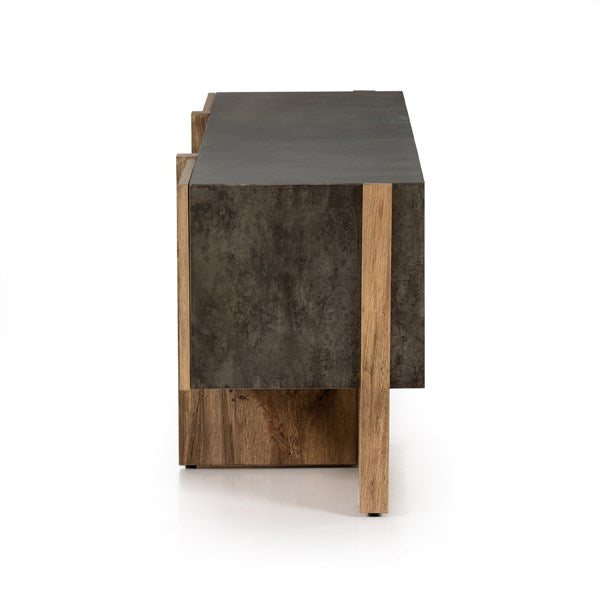 Bingham Media Console in distressed iron and rustic oak