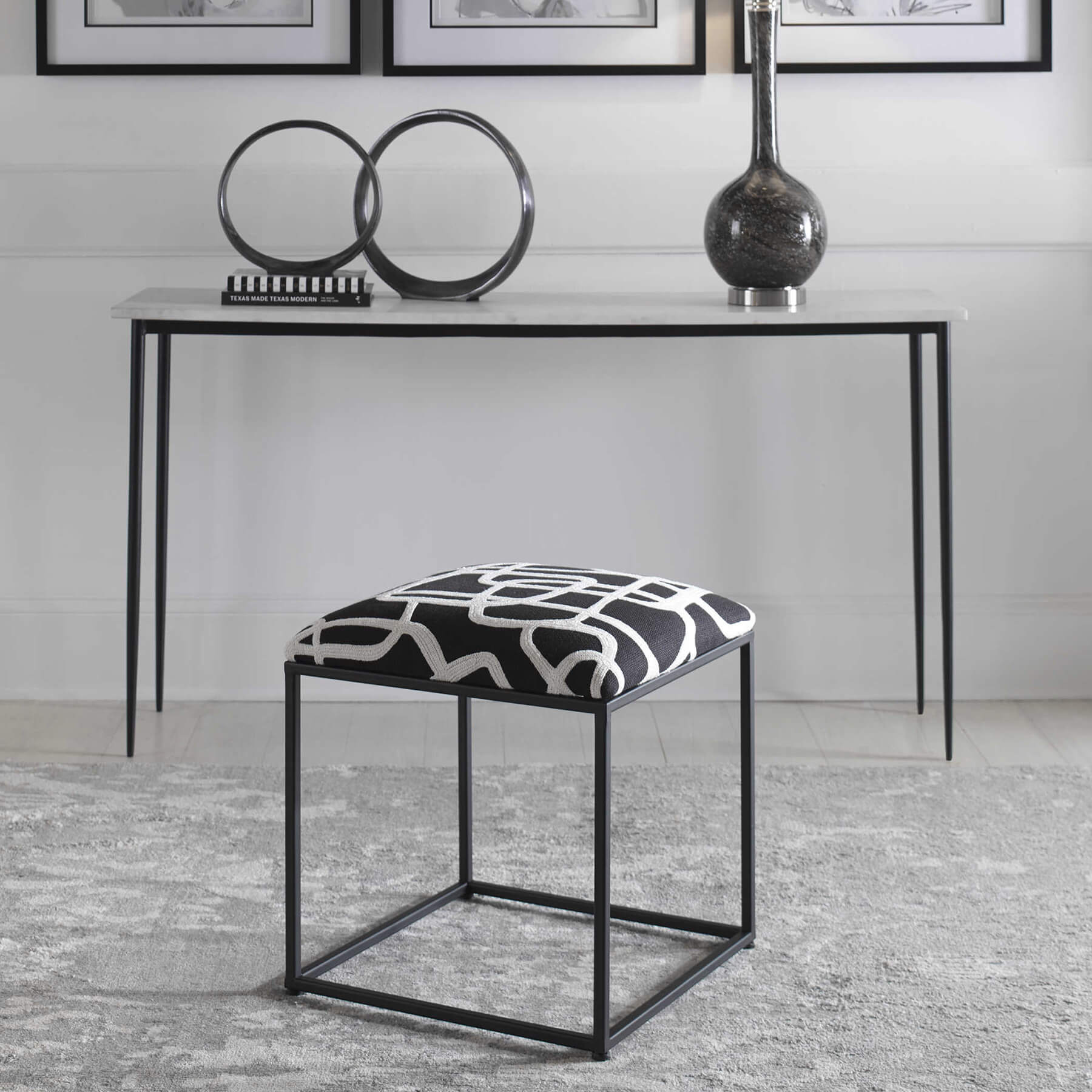 Twists and Turns accent stool styled in a room