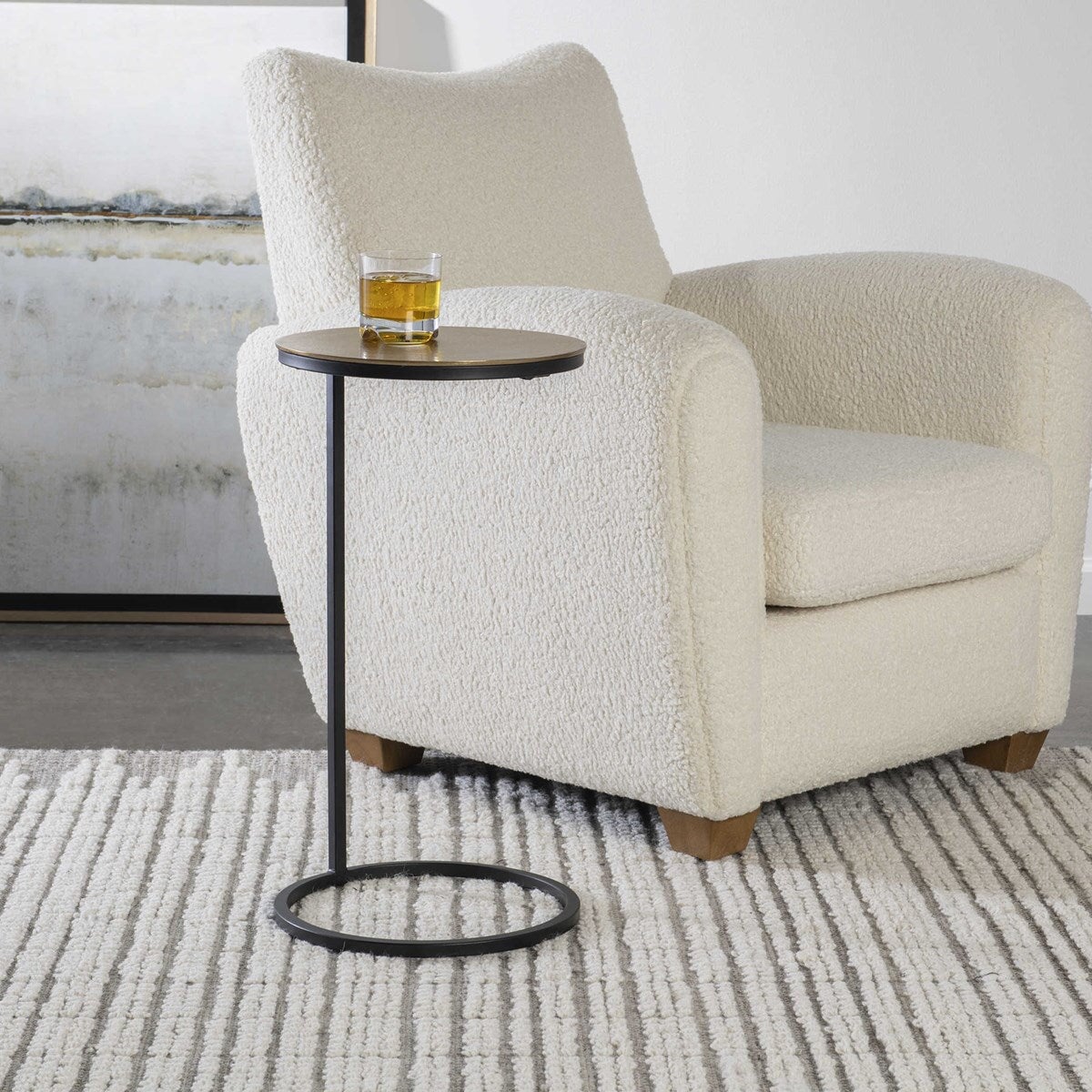 Brunei accent table - styled alongside a boucle chair