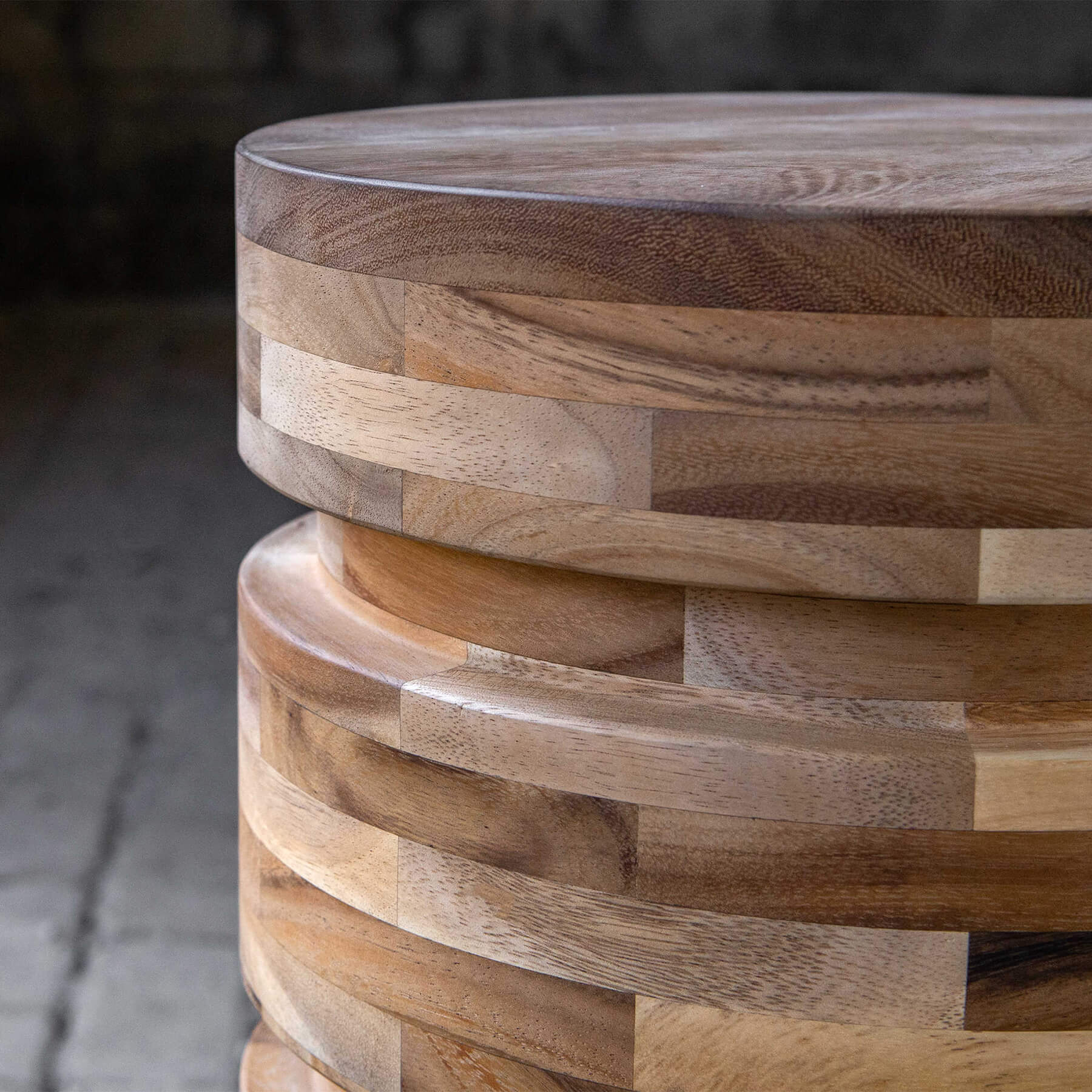 Uttermost Boone drink table acacia wood detail