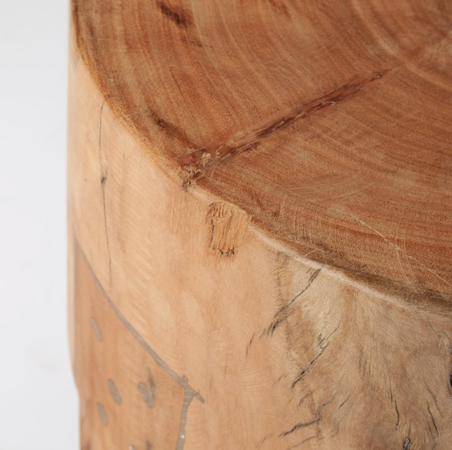 Asco Rustic Wood Stool: Up-Close Table Corner View-18" Height