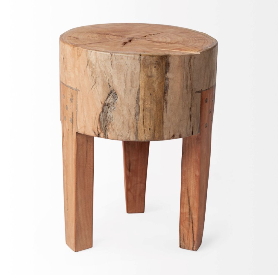 Asco Rustic Wood Stool: Side View-18" Height