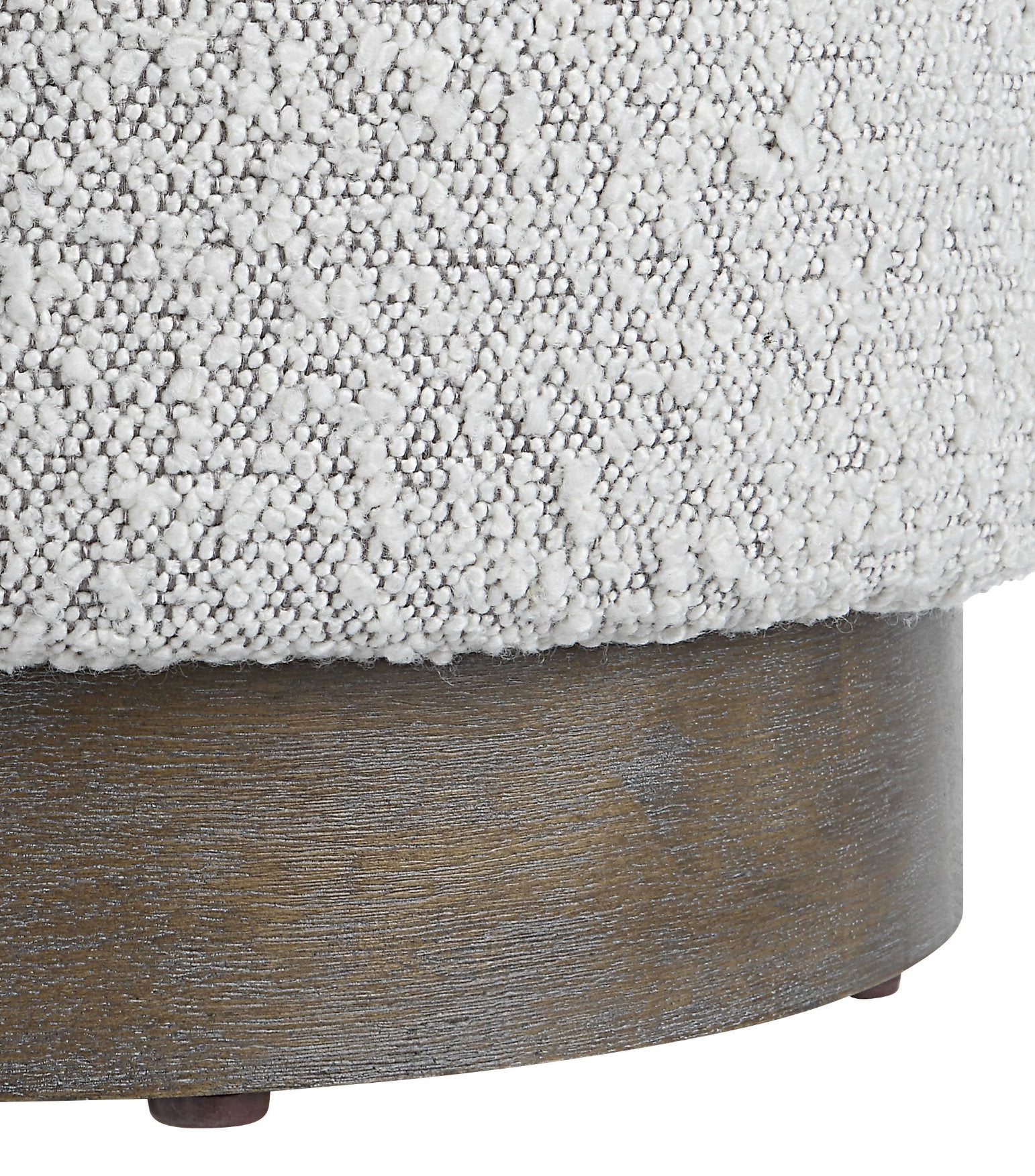 Avila Ottoman in Gray: Up-Close Walnut Base View
