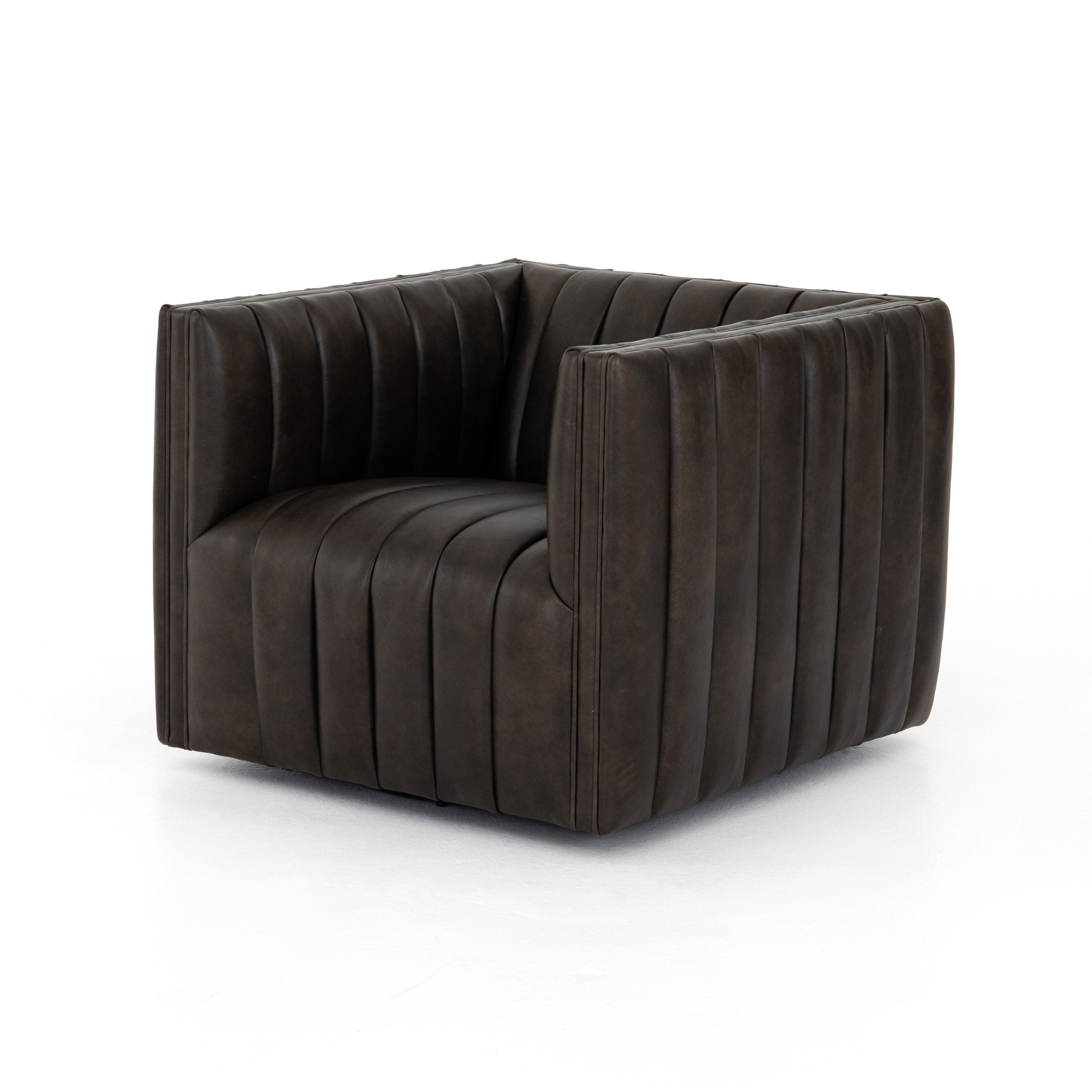 Augustine Leather Swivel Armchair - 2 Colors - Four Hands