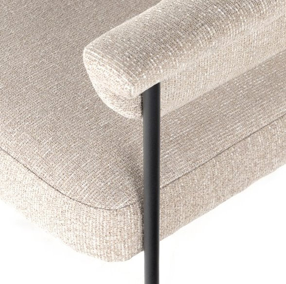 Carrie Dining Chair: Up-Close View of Arm Rest and Iron Frame Chair Legs