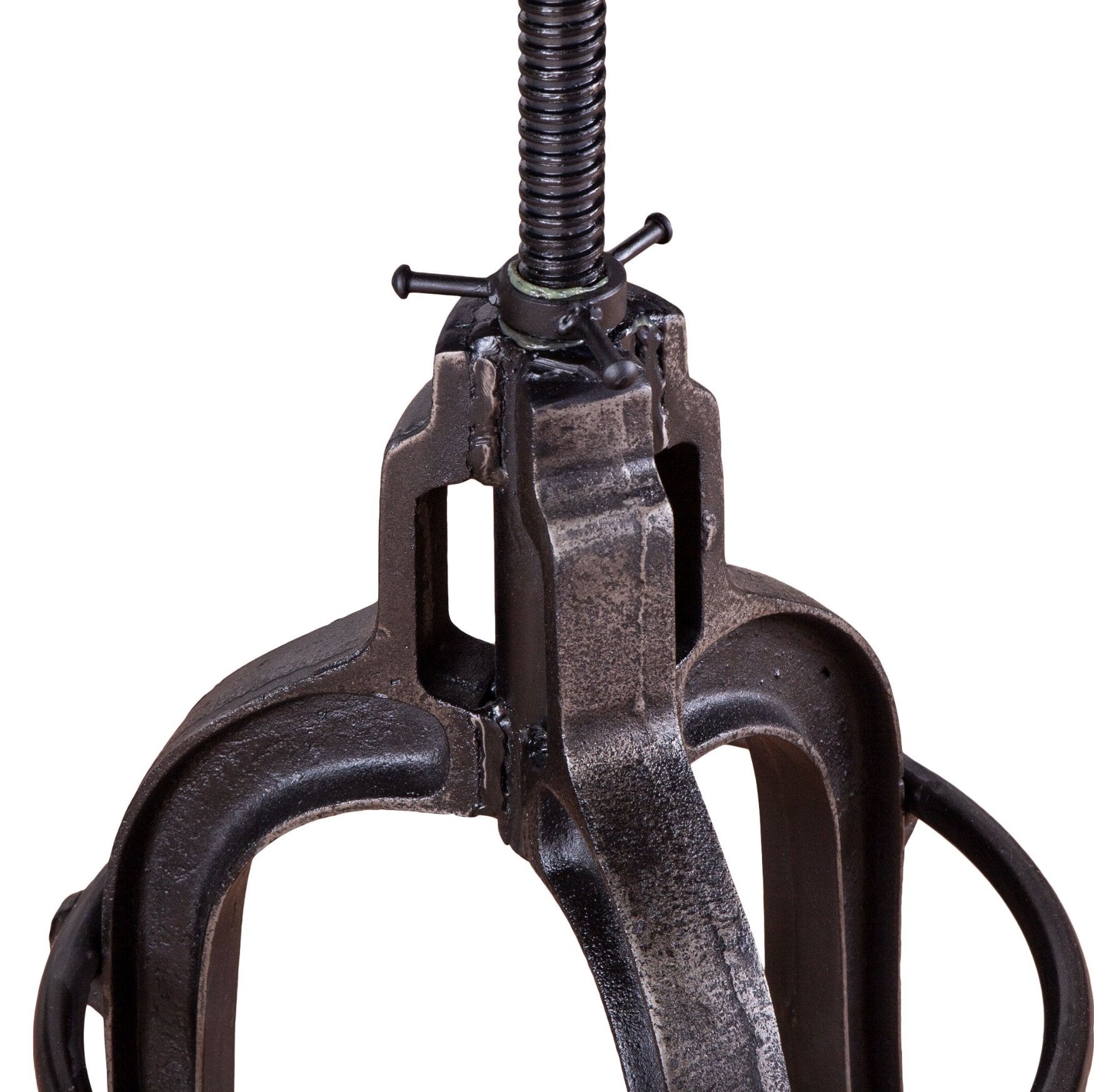 Wellington 13" Cowhide Adjustable Stool: Up-Close view of Cast Iron Frame