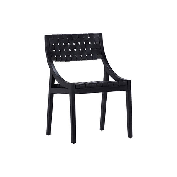 Camila Dining Chair in black teak and woven leather