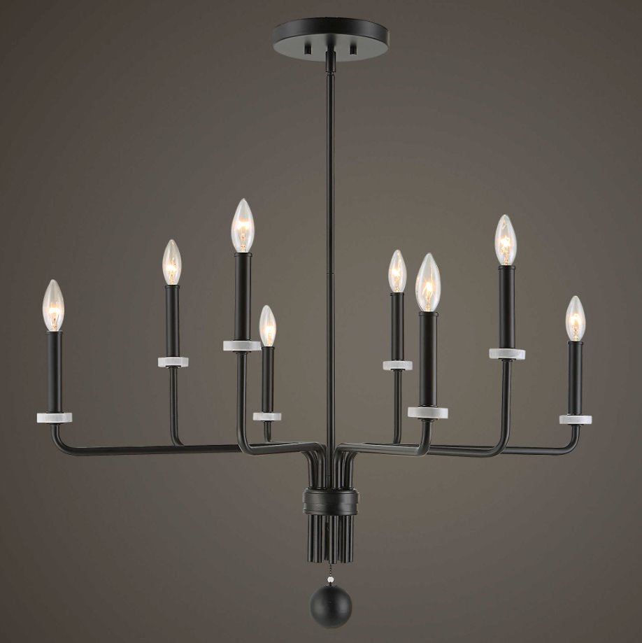 Ebony Elegance Chandelier: Light-On View