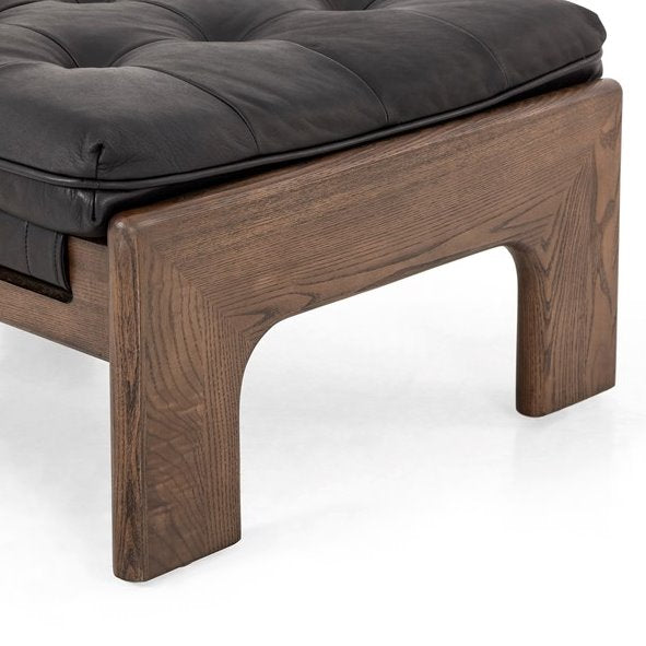 Halston Ottoman: Up-Close Ash Wood Frame View