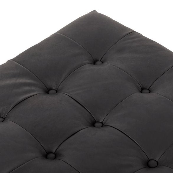 Halston Ottoman: Up-Close Tufted Leather View