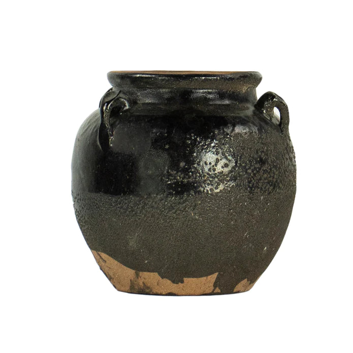 Black Glazed 4 Handle Pot | Vintage Decor | City Home PDX