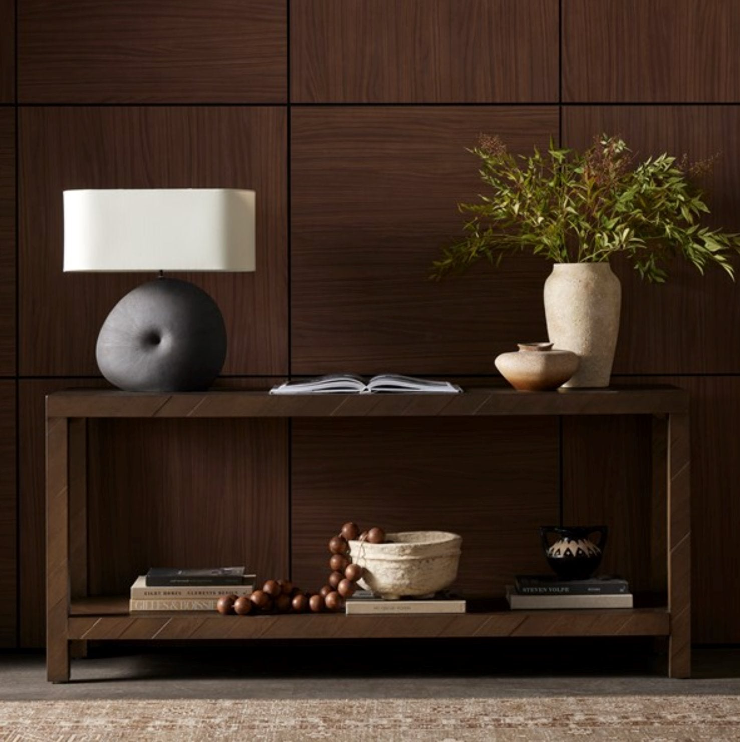 Lamar Console Table in Matte Brown Veneer: Product Style View
