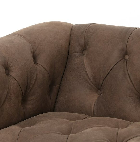 Maxx Leather Sofa-Umber Grey: Up-Close Corner View