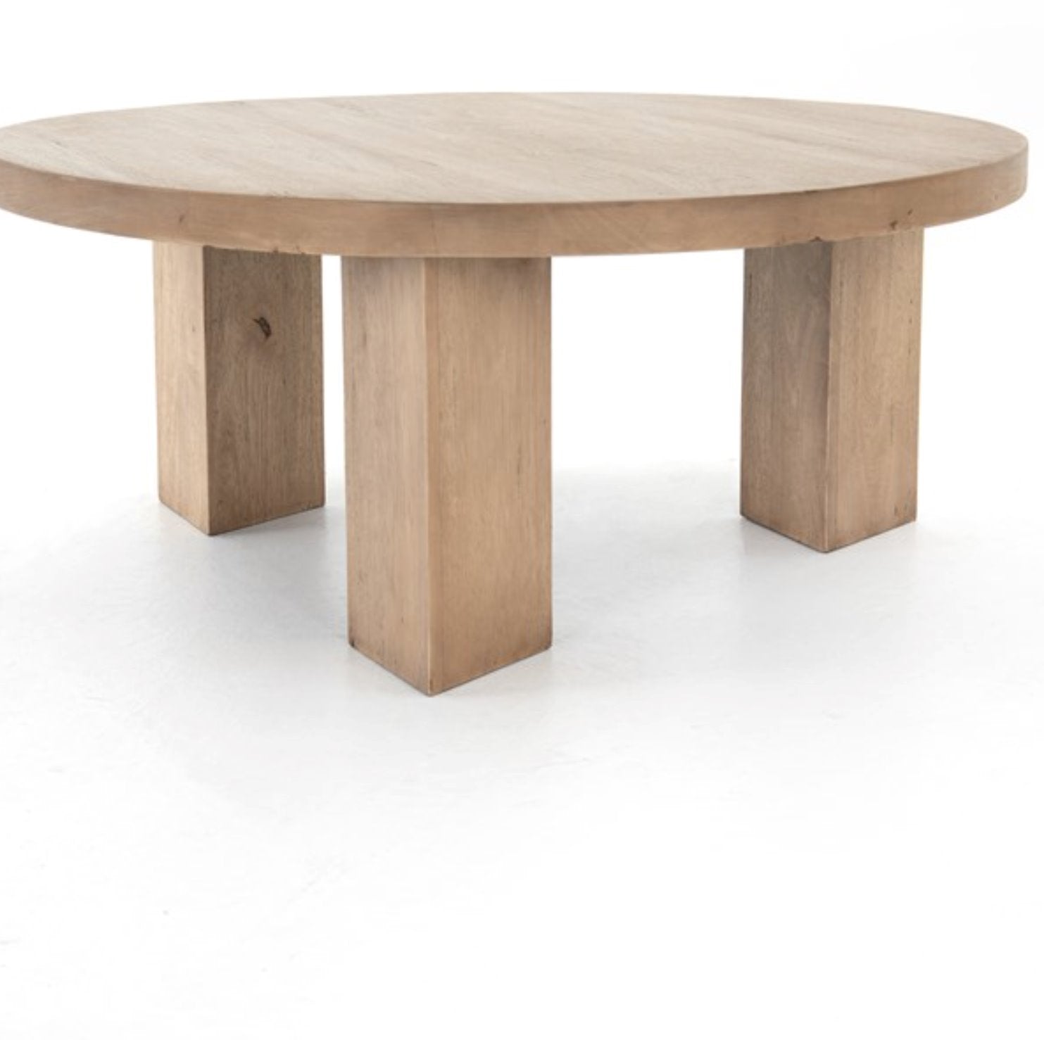 Mesa Round Coffee Table in Light Brushed Parawood: Table Leg View