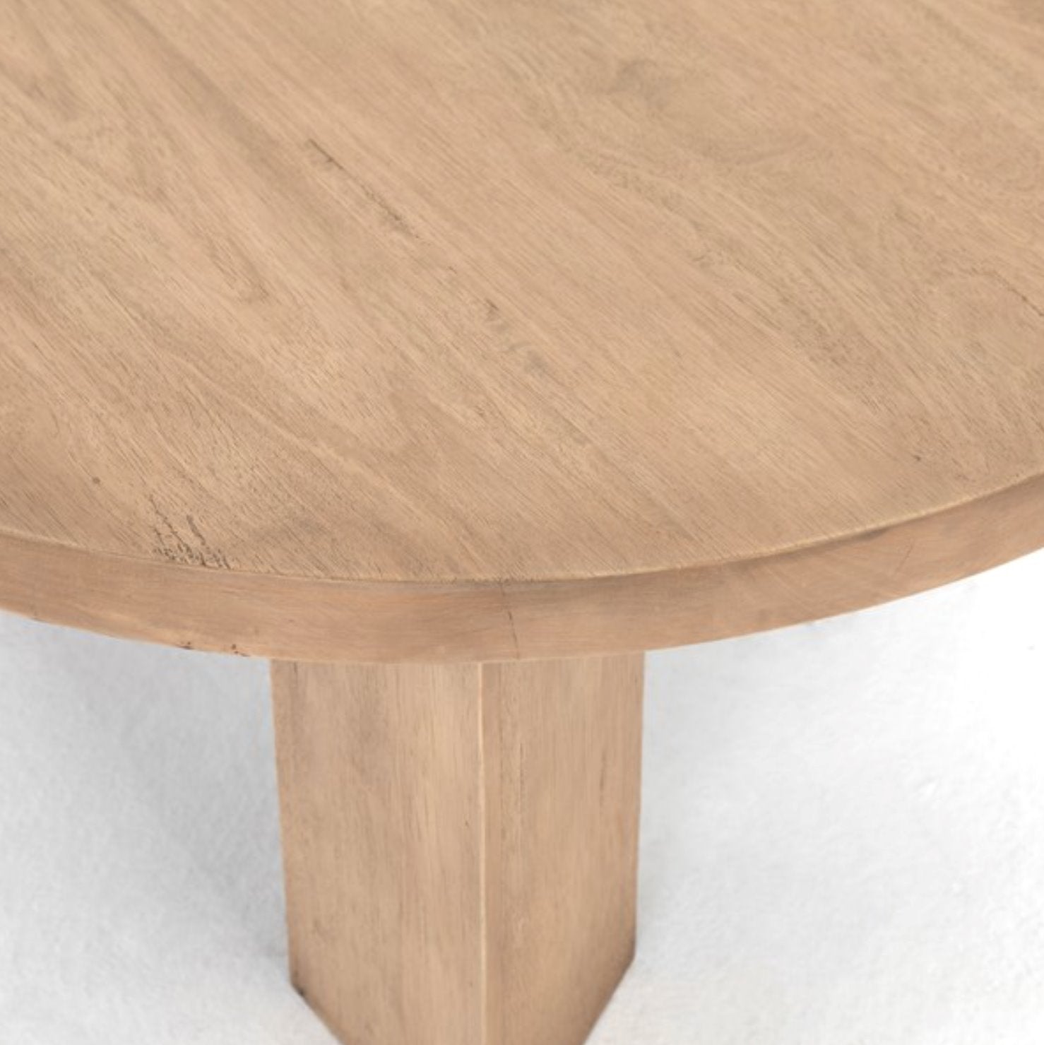 Mesa Round Coffee Table in Light Brushed Parawood: 3rd Up-Close View of Product