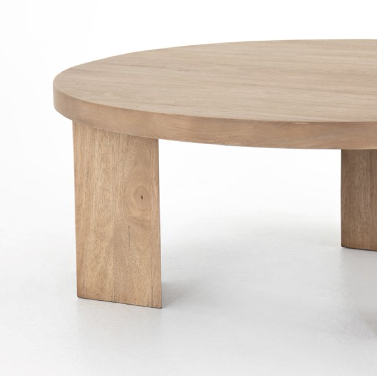 Mesa Round Coffee Table in Light Brushed Parawood: Product Corner View