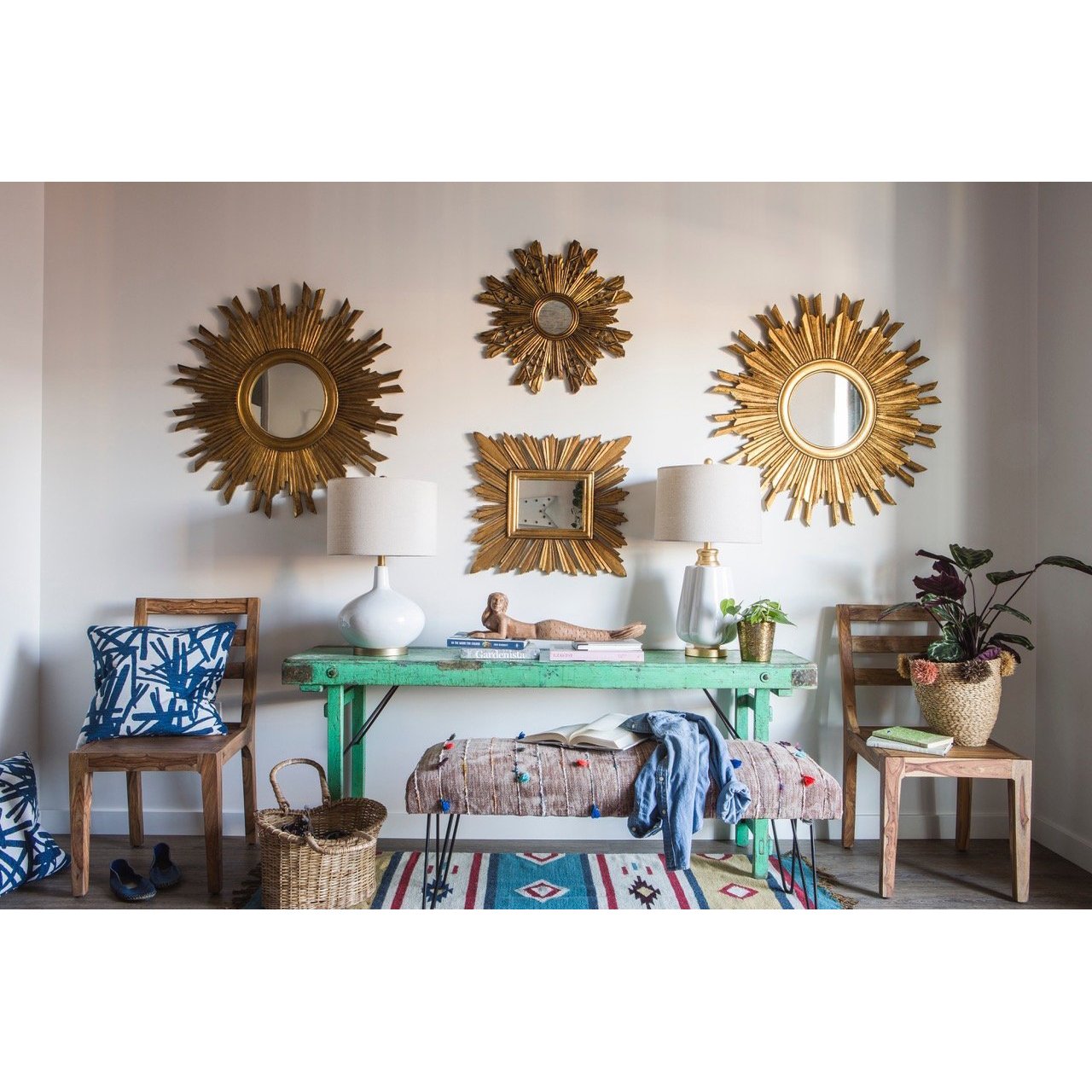 Round Sunburst Mirror Gold Finish - City Home - Portland Oregon - Furniture and Home Decor