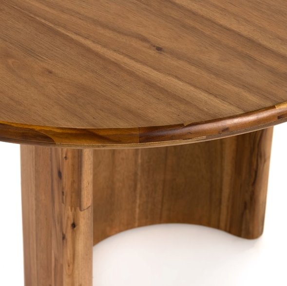 Paden Dining Table: In Sandy Acacia Up-Close Corner View