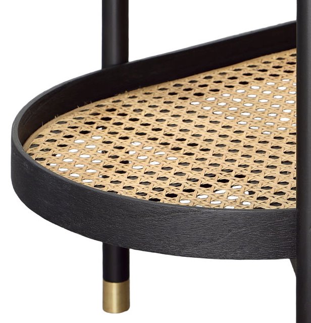 Petras Console Table: Up-Close Bottom Shelf Rattan View