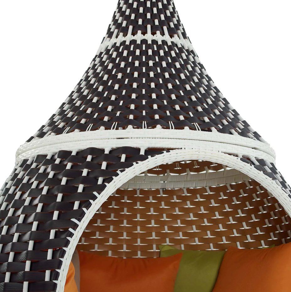 Palace Outdoor Patio Wicker Rattan Hanging Pod: Up-Close Teardrop Shape