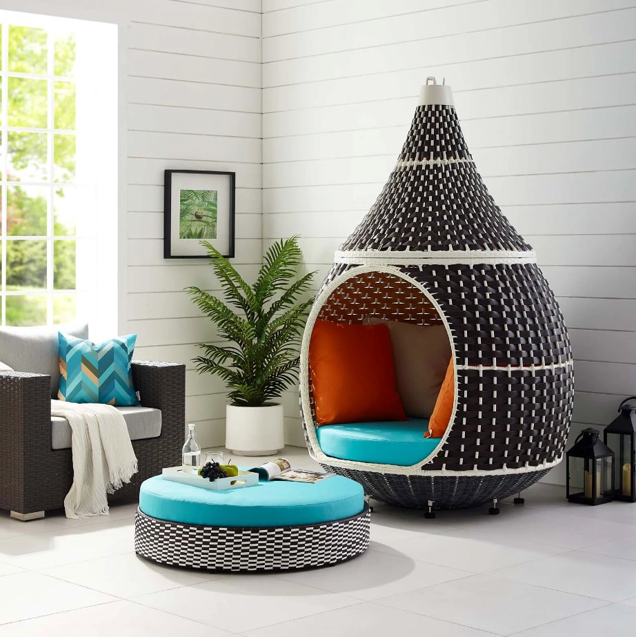 Palace Outdoor Patio Wicker Rattan Hanging Pod: Patio Style View