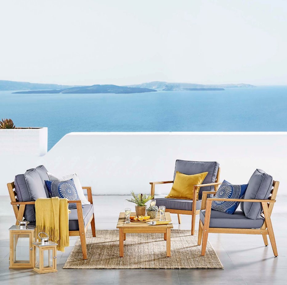 Syracuse Outdoor Patio Upholstered 4 Piece Furniture Set: Patio Set Style View
