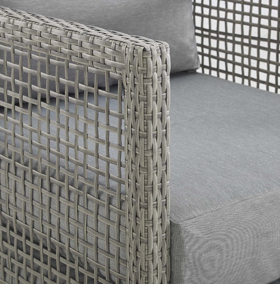 Aura Outdoor Patio Wicker Rattan Sofa: Up-Close Armchair Corner View