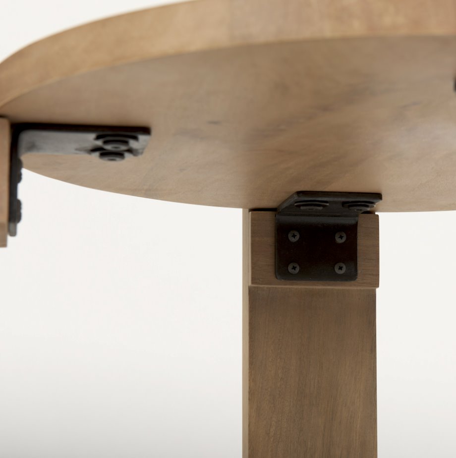 Evelyn Light Brown Round End/Side Table: Underneath Hardware View